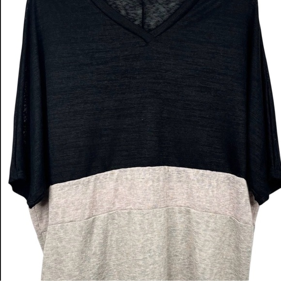 Myesper Apparel Tri Colour Black Blush Grey Semi Sheer Lacey Look V-Neck Top XXL - Picture 3 of 7